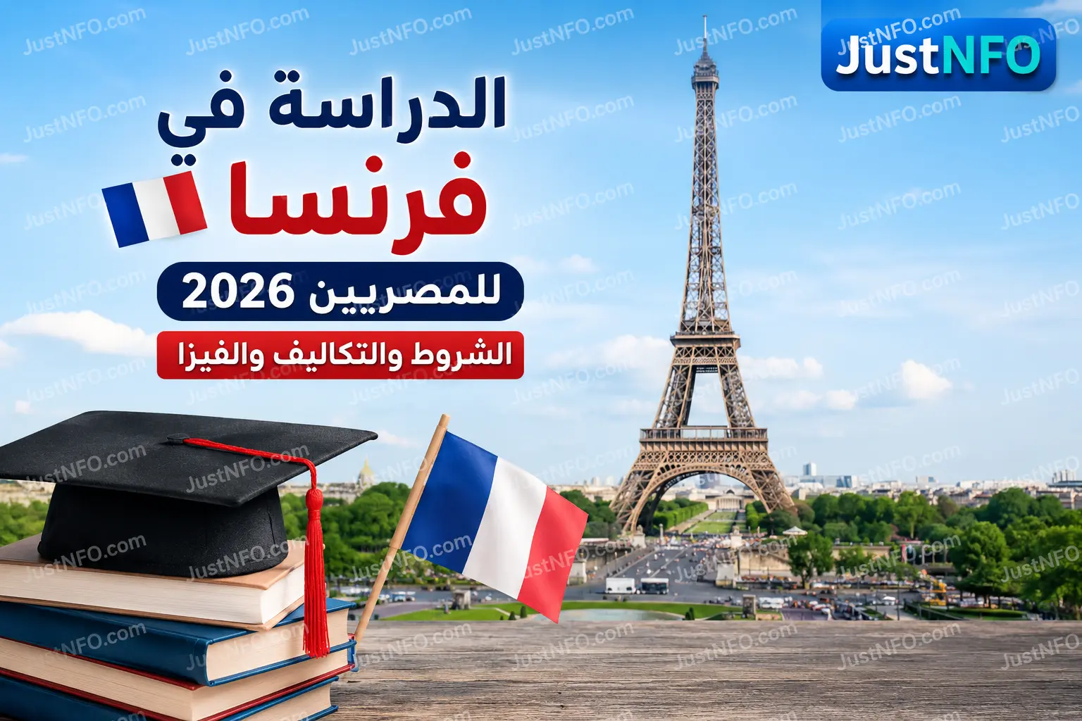 الدراسة في فرنسا للمصريين 2026 | الشروط والتكاليف والفيزا الدراسة في فرنسا للمصريين 2026، دليل شامل يوضح شروط الدراسة والتكاليف والفيزا وأهم المعلومات للطلاب المصريين مع خلفية باريس وبرج إيفل